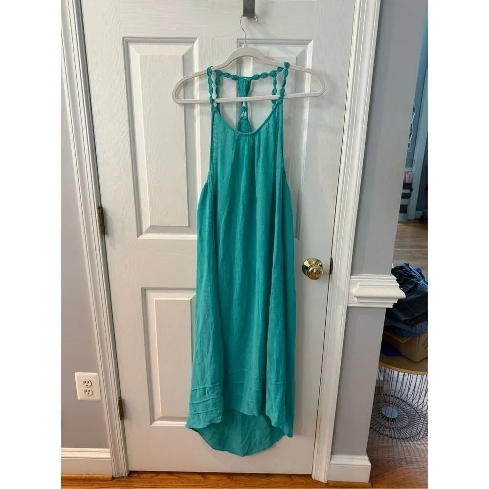 Billabong Aqua Gauzy Crochet Racer Back Maci Dress sz S EUC